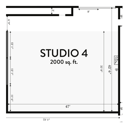 A large, open creative studio rental floor plan