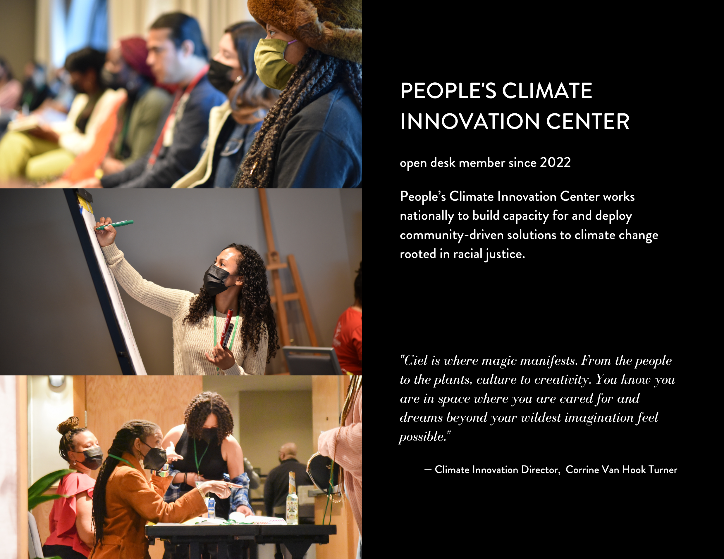 Ciel CoWorking member highlight. Arts and climate initiatives center.